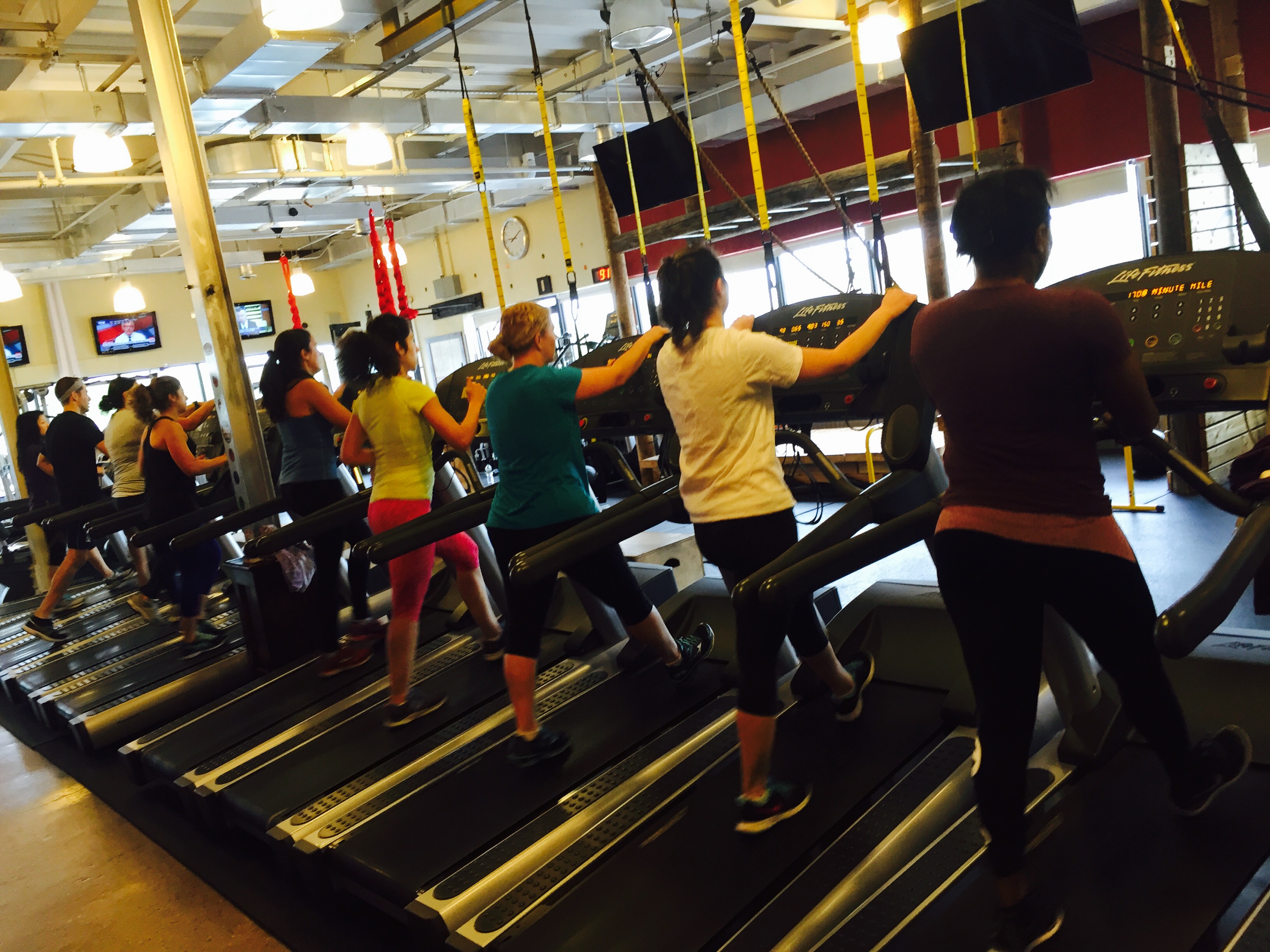 Interval training class on the treadmills